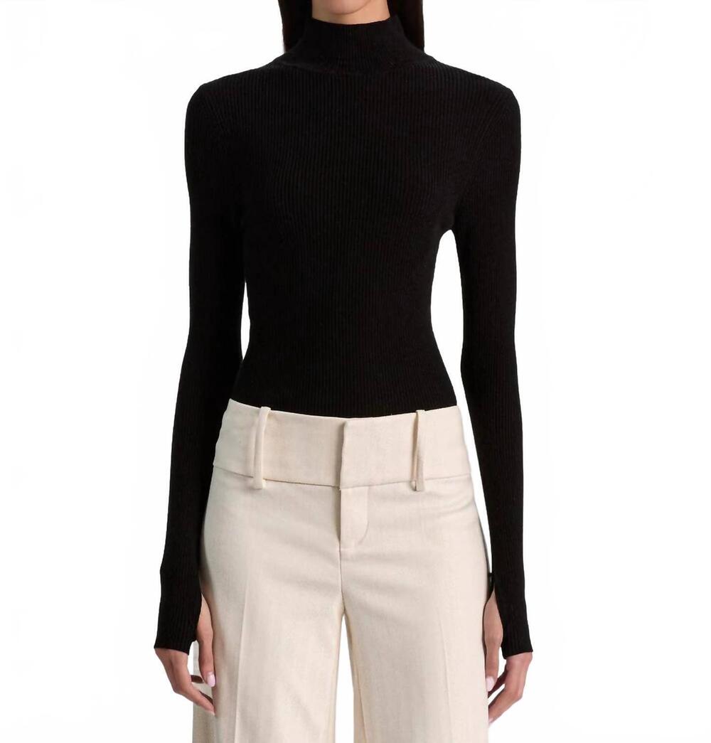 NEW ALICE + OLIVIA roberta ribbed turtleneck top in black